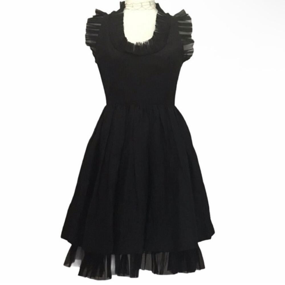 Mcginn Womens Little Black Dress Scoop Neck Tulle Trim Hem Cocktail Party Formal